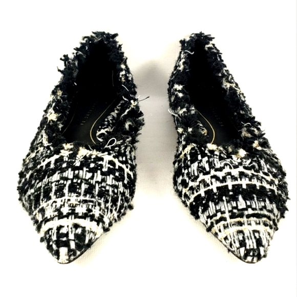 Zara Trafaluc Black, White, Gold, Tweed, Slip On, Pointy Toe Flats. Women's 6M - Picture 9 of 10